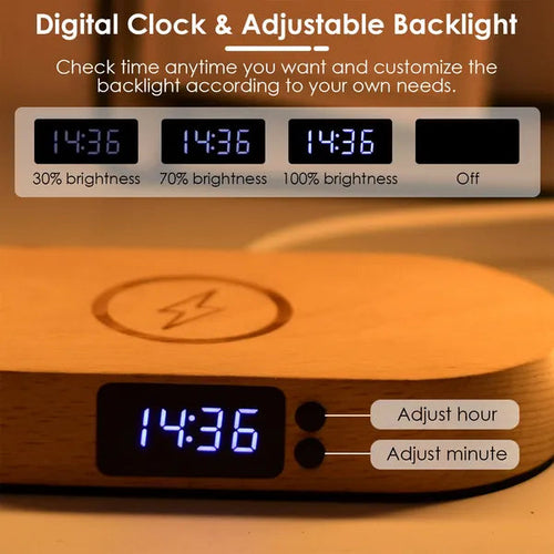 Bedside Table Lamp Touch Control Lamp With Clock Wireless Charging LED