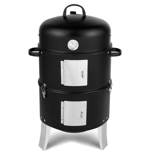 47x41.5x82cm Black, Double-walled, Cylindrical, Smoker, Charcoal Grill