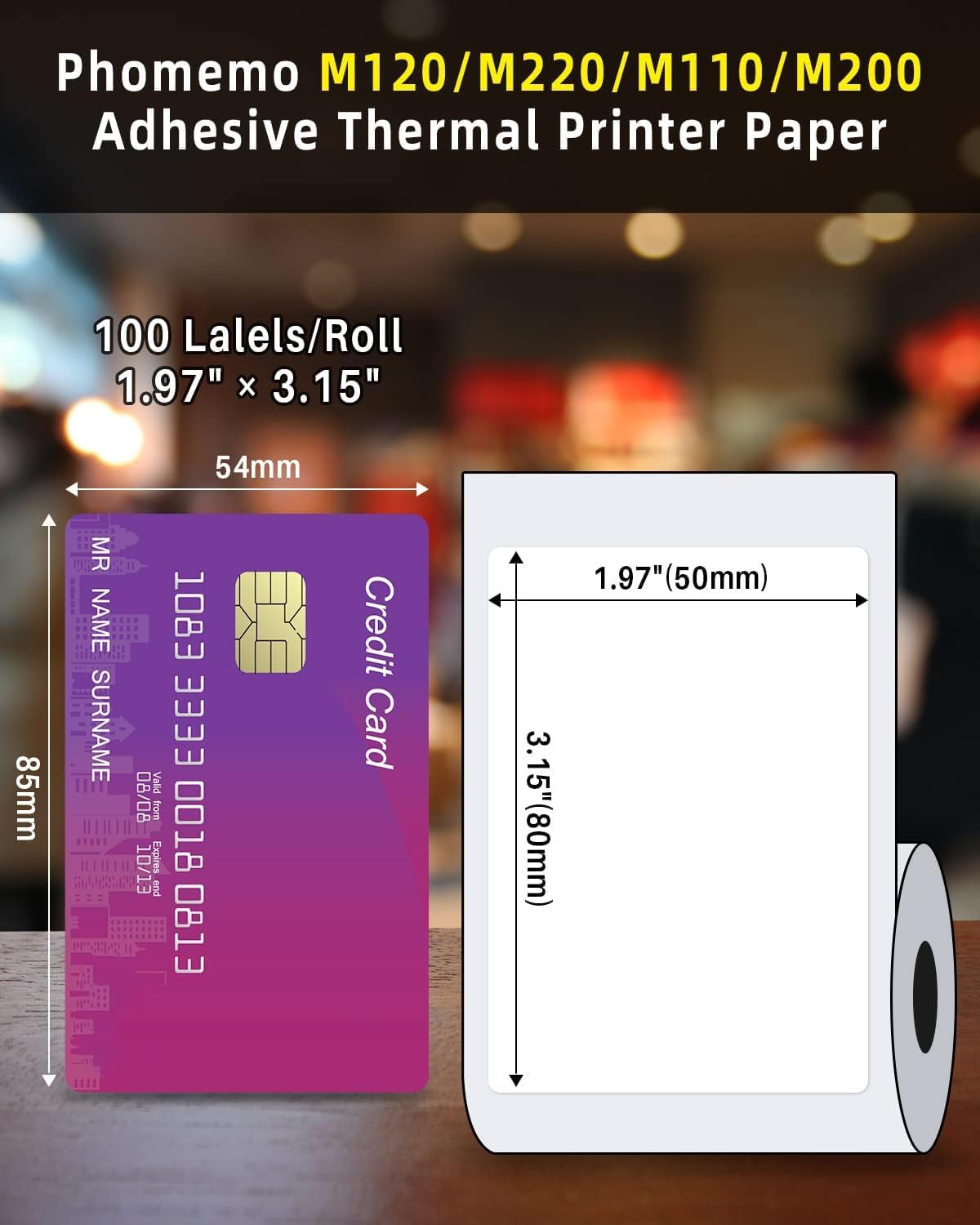 Phomemo 3 Rolls M120/M110/M200/M220/241BT Thermal Paper 1.57'' x 1.18''(40x30mm)، ملصقات الباركود متعددة الأغراض/FNSKU/FBA، 230Labels/Roll، أسود على أبيض