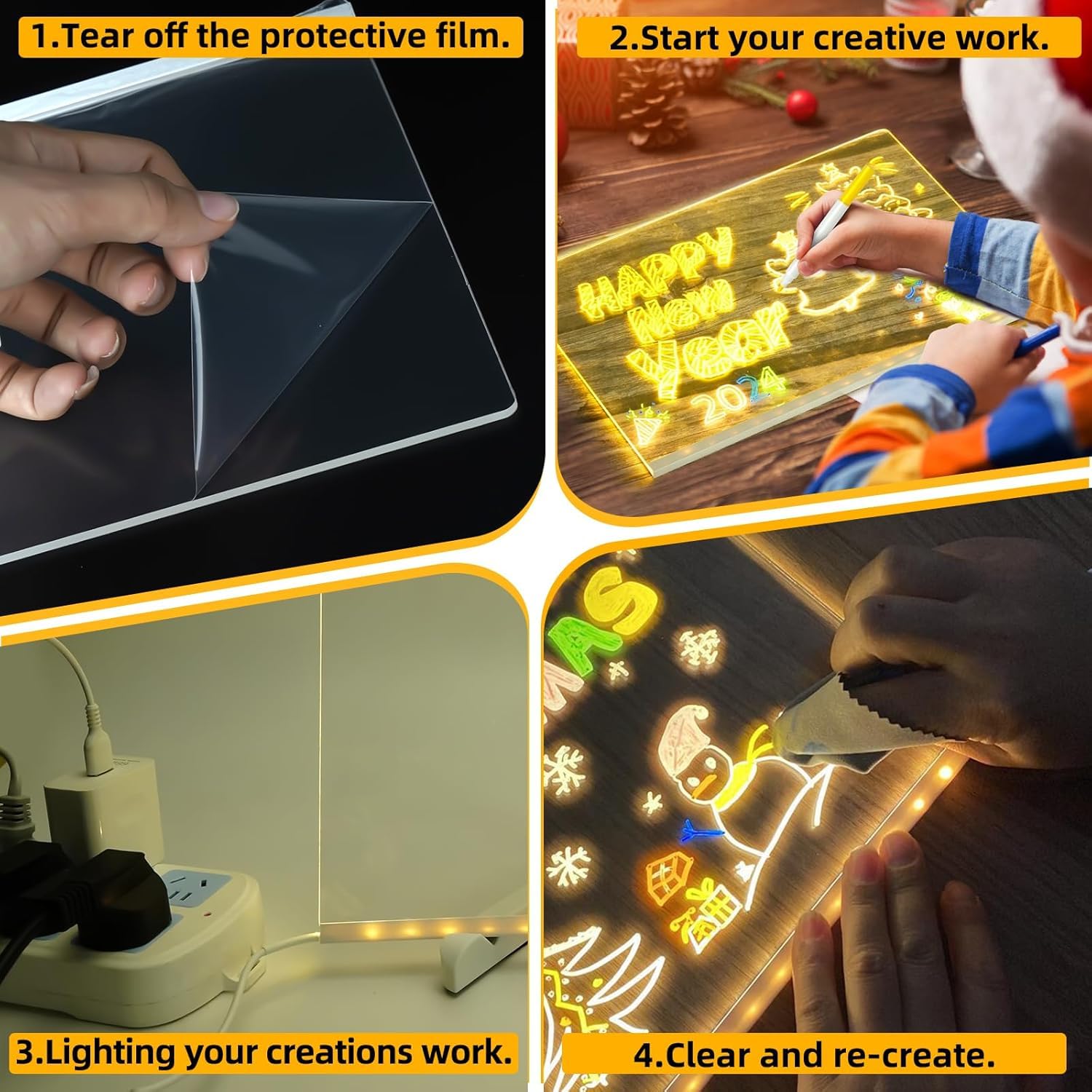 لوحة رسم LED، لوحة ملاحظات LED، لوحة كتابة مع حامل، لوحة مضيئة مع 7 علامات، مناسبة كهدية عيد الميلاد، تخطيط المكتب، وهدية عطلة (12 بوصة × 8 بوصة)