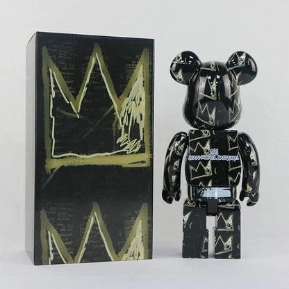 Bearbricks Violent Bear Building Blocks Bear Basquiat الجيل الثامن من تمثال التاج الذهبي 400٪ نموذج لعبة مصنوعة يدويا هدية أزياء زخرفة قابلة للتحصيل تمثال النحت 28 سم (11 بوصة) أ