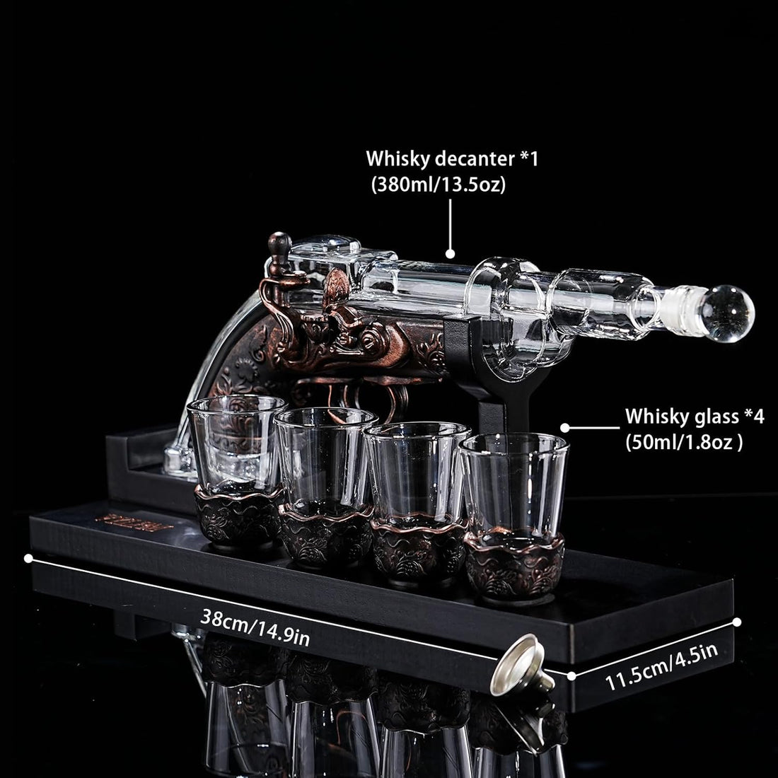 مجموعة Gun Whisky Decanter مع 4 نظارات طلقة، هدايا رائعة وفريدة من نوعها للرجال Dad Boyfriends، Liquor Gun Decanter Set إضافة رائعة إلى Home Bar، Gun Liquor Dispenser Fun Conversation Starter