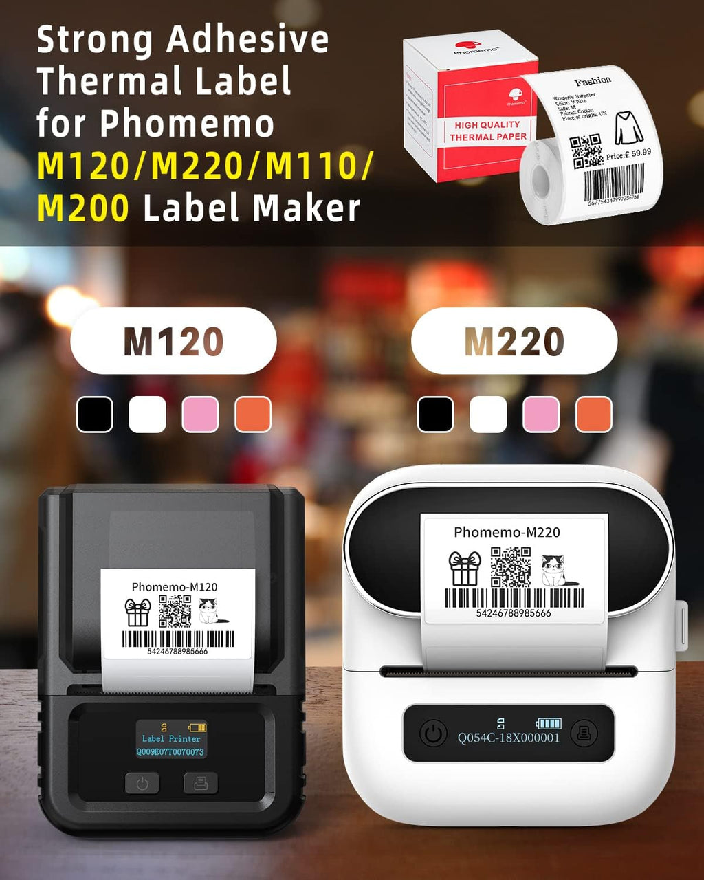 Phomemo 3 Rolls M120/M110/M200/M220/241BT Thermal Paper 1.57'' x 1.18''(40x30mm)، ملصقات الباركود متعددة الأغراض/FNSKU/FBA، 230Labels/Roll، أسود على أبيض