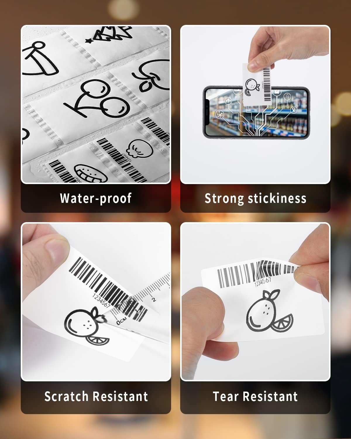 Phomemo 3 Rolls M120/M110/M200/M220/241BT Thermal Paper 1.57'' x 1.18''(40x30mm)، ملصقات الباركود متعددة الأغراض/FNSKU/FBA، 230Labels/Roll، أسود على أبيض
