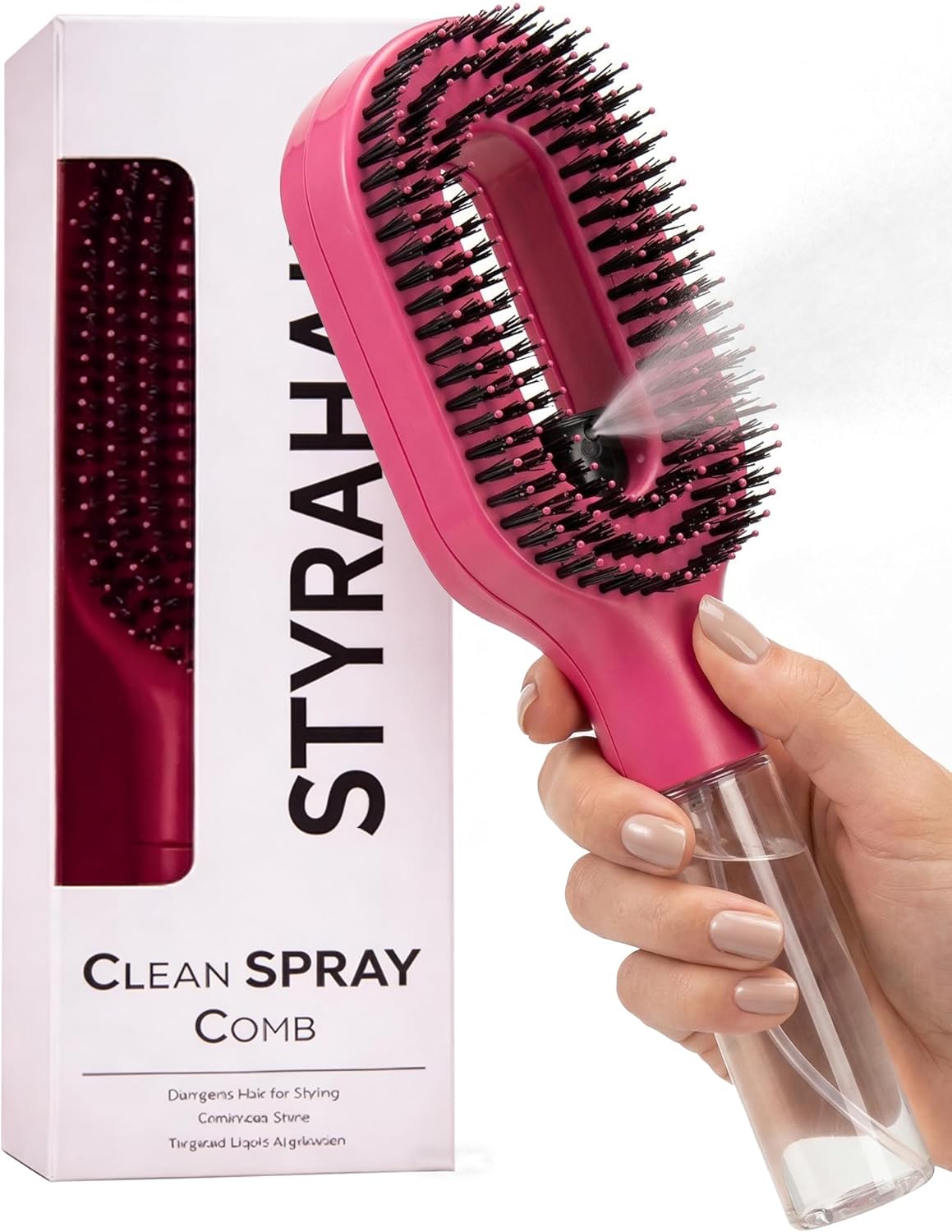 Hair Brush with Spray, Spray Comb - Slick Back Hair Brush & Hydrate Hairs in One Step, Styrahair 2-in-1 Spray Detangling Brush That Smooths, Hydrates and Styles Hairs