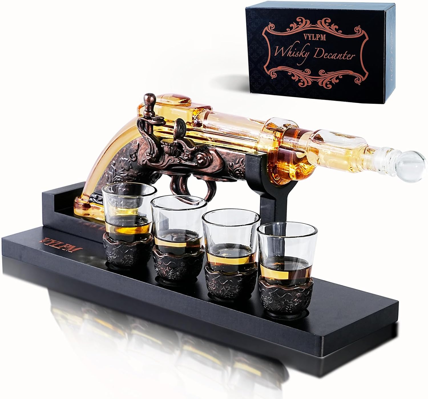 Gun Whisky Decanter Set with 4 Shot Glasses,Cool,Unique Gifts for Men Dad Boyfriends,Liquor Gun Decanter Set A Great Addition to Home Bar,Gun Liquor Dispenser Fun Conversation Starter