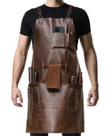 SYOKAMI Leather Chef Cooking Apron for Men, Cross Back Apron for All-Day Comfort, Waterproof Apron with Multiple Pockets, Great for Kitchen, Garden, BBQ, Butcher Work or Crafts, Ideal Gift