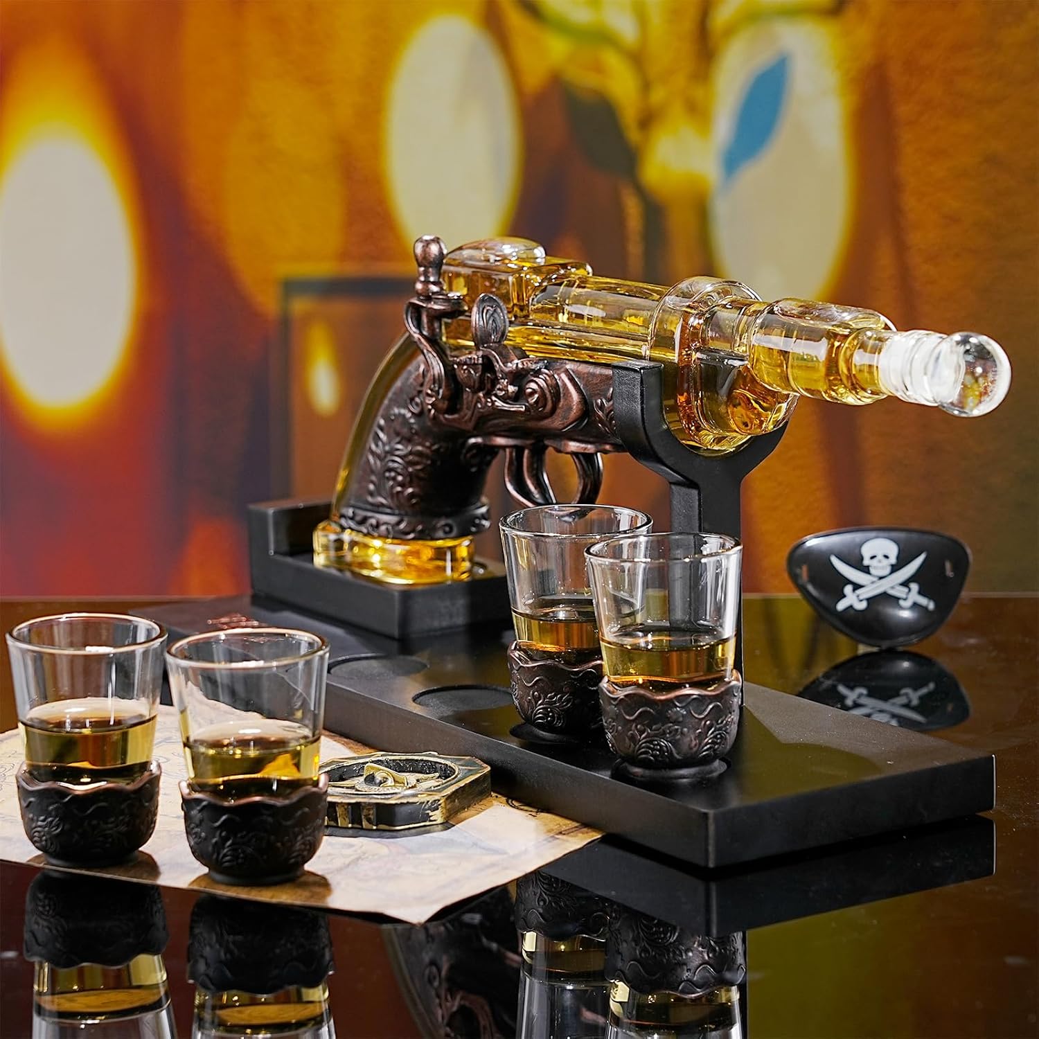 مجموعة Gun Whisky Decanter مع 4 نظارات طلقة، هدايا رائعة وفريدة من نوعها للرجال Dad Boyfriends، Liquor Gun Decanter Set إضافة رائعة إلى Home Bar، Gun Liquor Dispenser Fun Conversation Starter