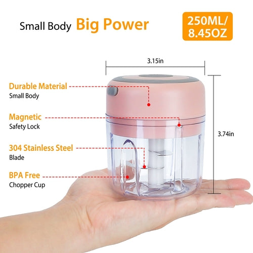Mini Electric Garlic Chopper 8.45OZ Cordless Garlic Mincer Food
